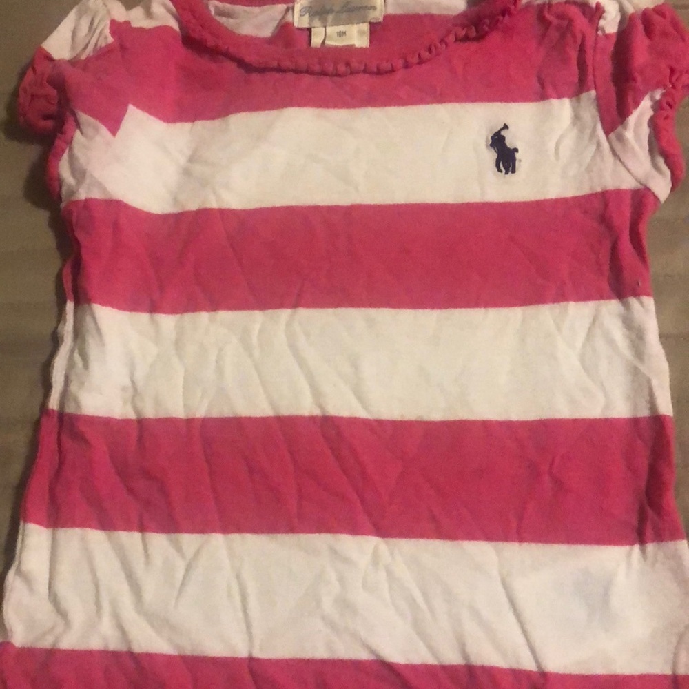 Girls pink and white polo shirt with blue horse